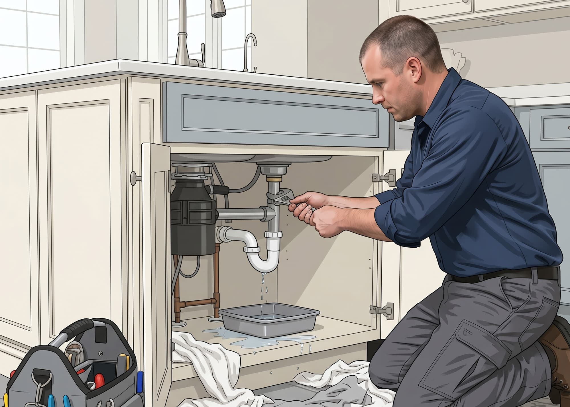 Plumber inspecting water system